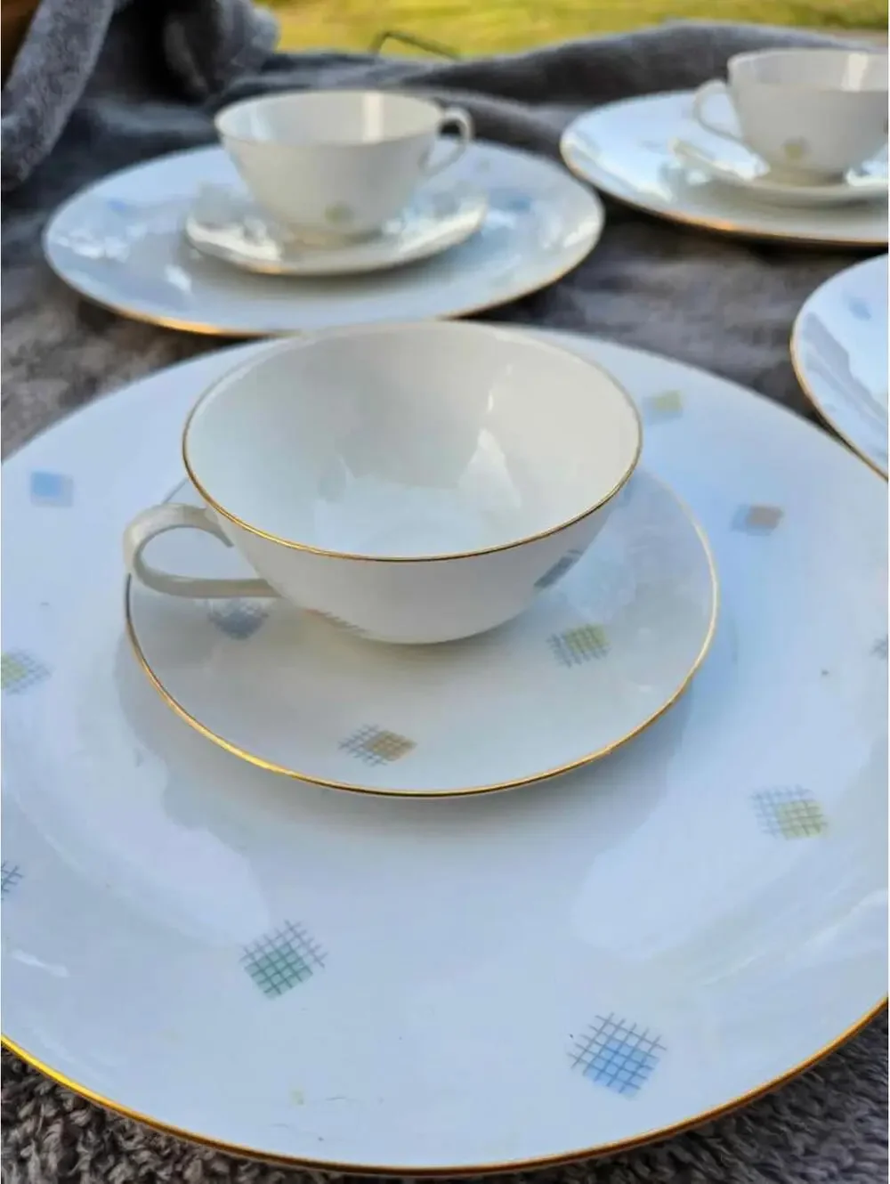 Vintage Seltmann Weiden Liane 3pc Place Setting | Pastel Geometric Bavaria China